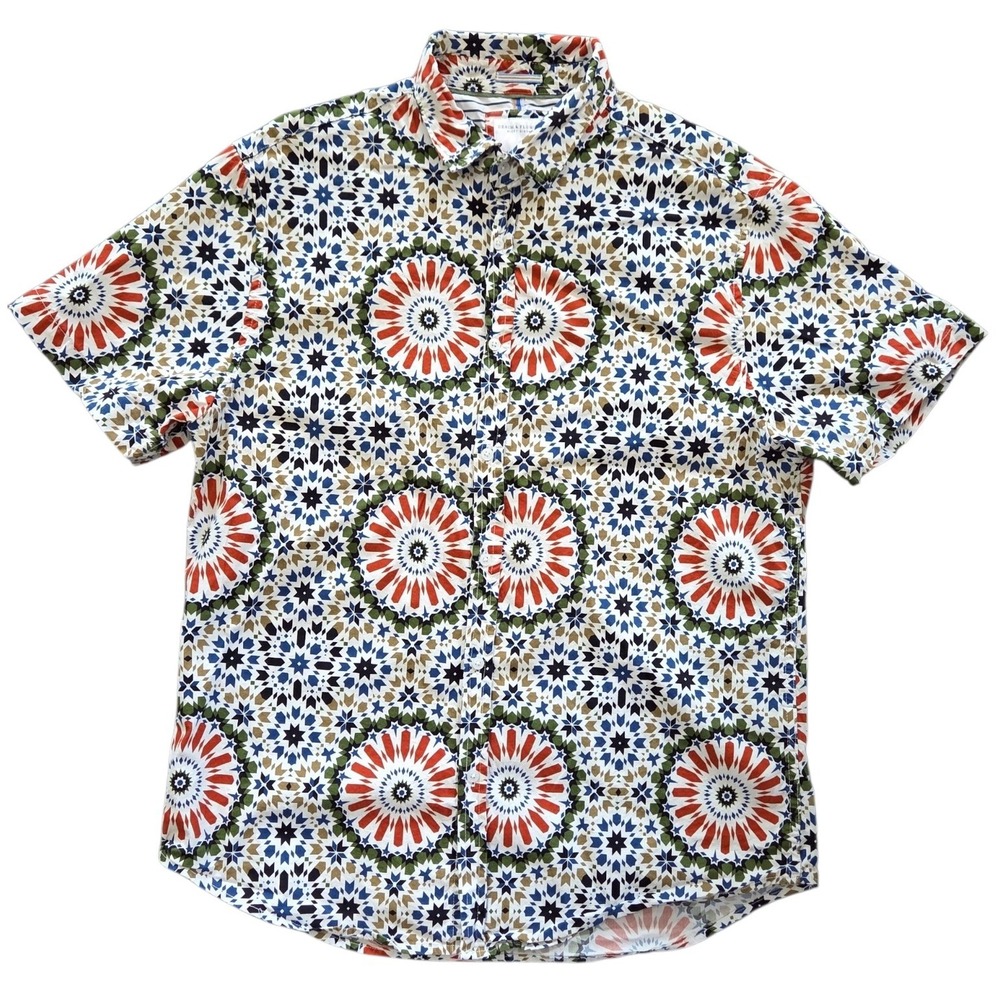 Denim & Flower Ricky Singh Mens Sz L Geometric Mosaic Mandala Short Sleeve Shirt